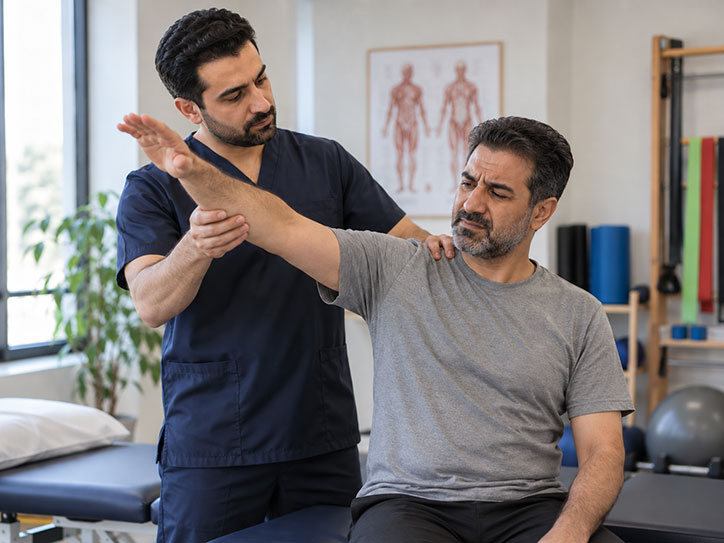 ارزیابی دامنه حرکتی شانه یخ زده توسط فیزیوتراپیست