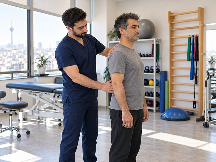 ارزیابی وضعیت بدنی بیمار توسط فیزیوتراپیست در کلینیک فیزیوتراپی تهران